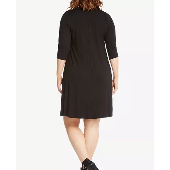 Karen Kane Plus 1X A-Line Dress Solid Black- Minimalist Neutral Essential Staple - Picture 2 of 9
